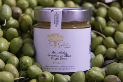 Mermelada de Aceite de Oliva Virgen Extra (AOVE) Premium. Etiqueta blanca